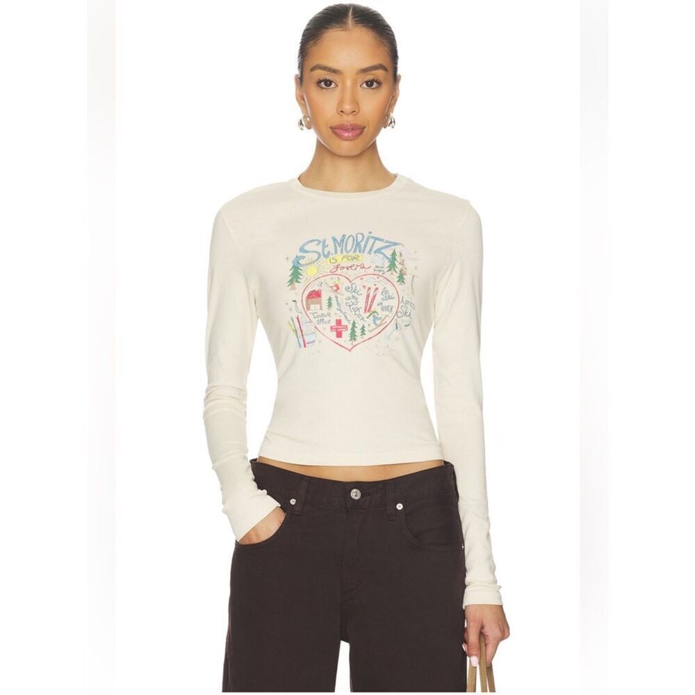 St. Moritz Is For Lovers Vintage Long Sleeve Tee in Dirty White DAYDREAMER Small